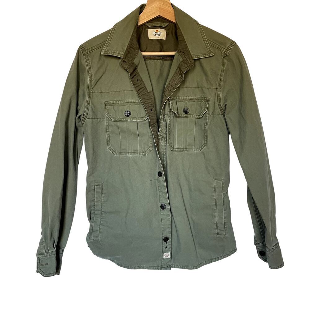 Marine Layer army green cargo jean jacket button front women's size small cotton